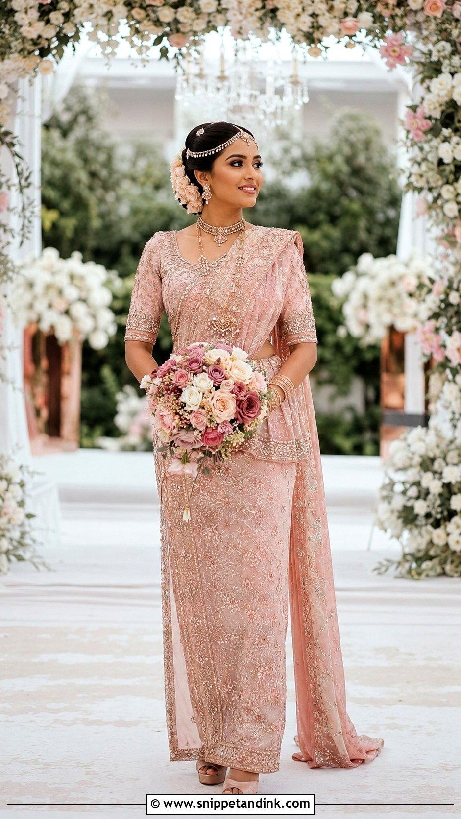 Blush Pink Kandyan Bride With Rose Gold Details - Snippet and Ink - 20 Kandian Bride Ideas