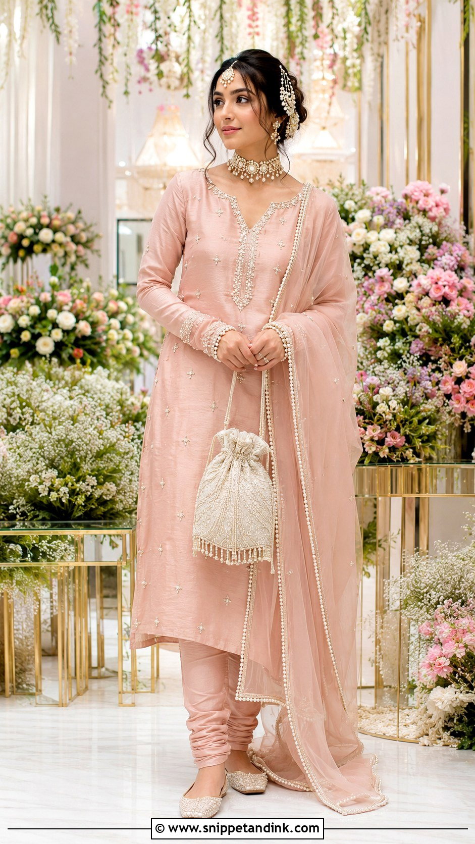 Blush Pink Khada Dupatta Engagement Outfit - Snippet and Ink - 20 Khada Duppata Hyderabadi Ideas