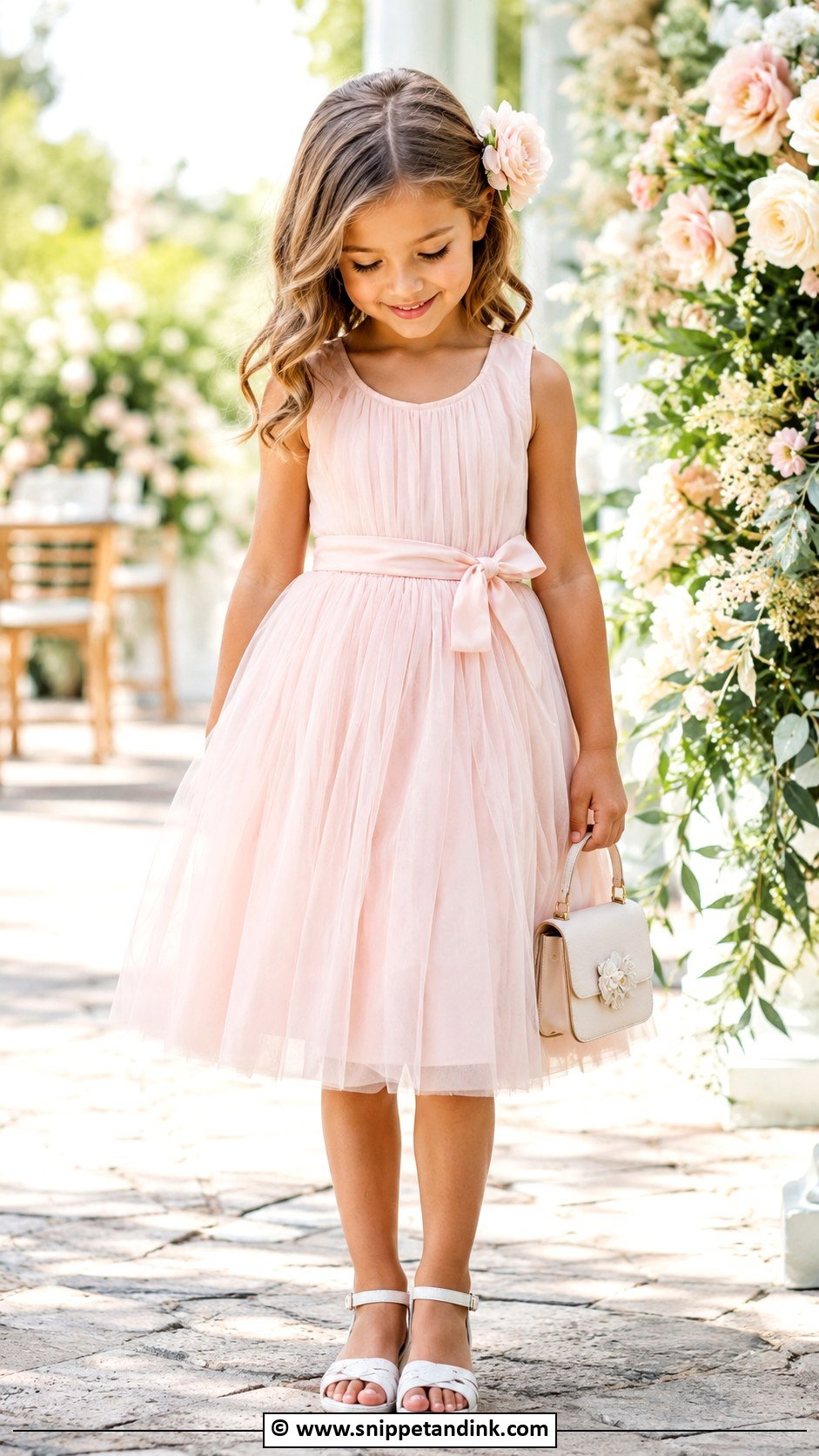 Blush Pink Kids Wedding Dress With White Sandals - Snippet and Ink - 25 Wedding Dress for Kids Ideas