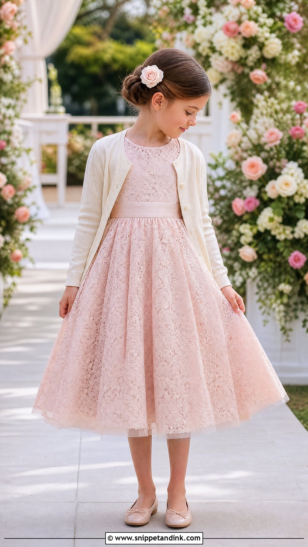 Blush Pink Lace Girls Wedding Dress - Snippet and Ink - 20 Girls Kids Wedding Dresses