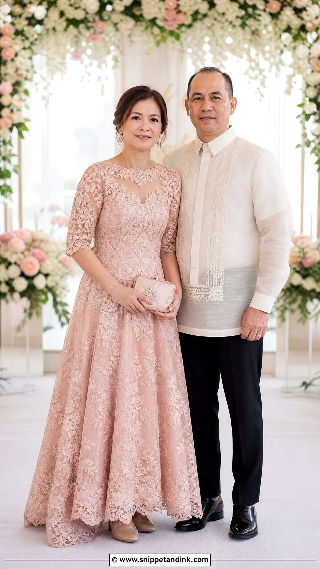 Blush Pink Lace Gown and Ivory Barong - Snippet and Ink - 20 Principal Sponsors Wedding Attire Ideas