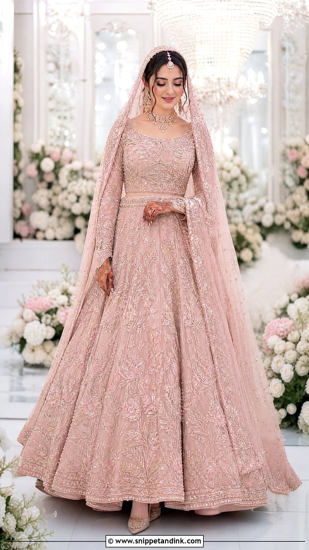 Blush Pink Lehenga Nikah Dress With Pearl Work - Snippet and Ink - 20 Pakistani Bridal Nikah Dress Ideas