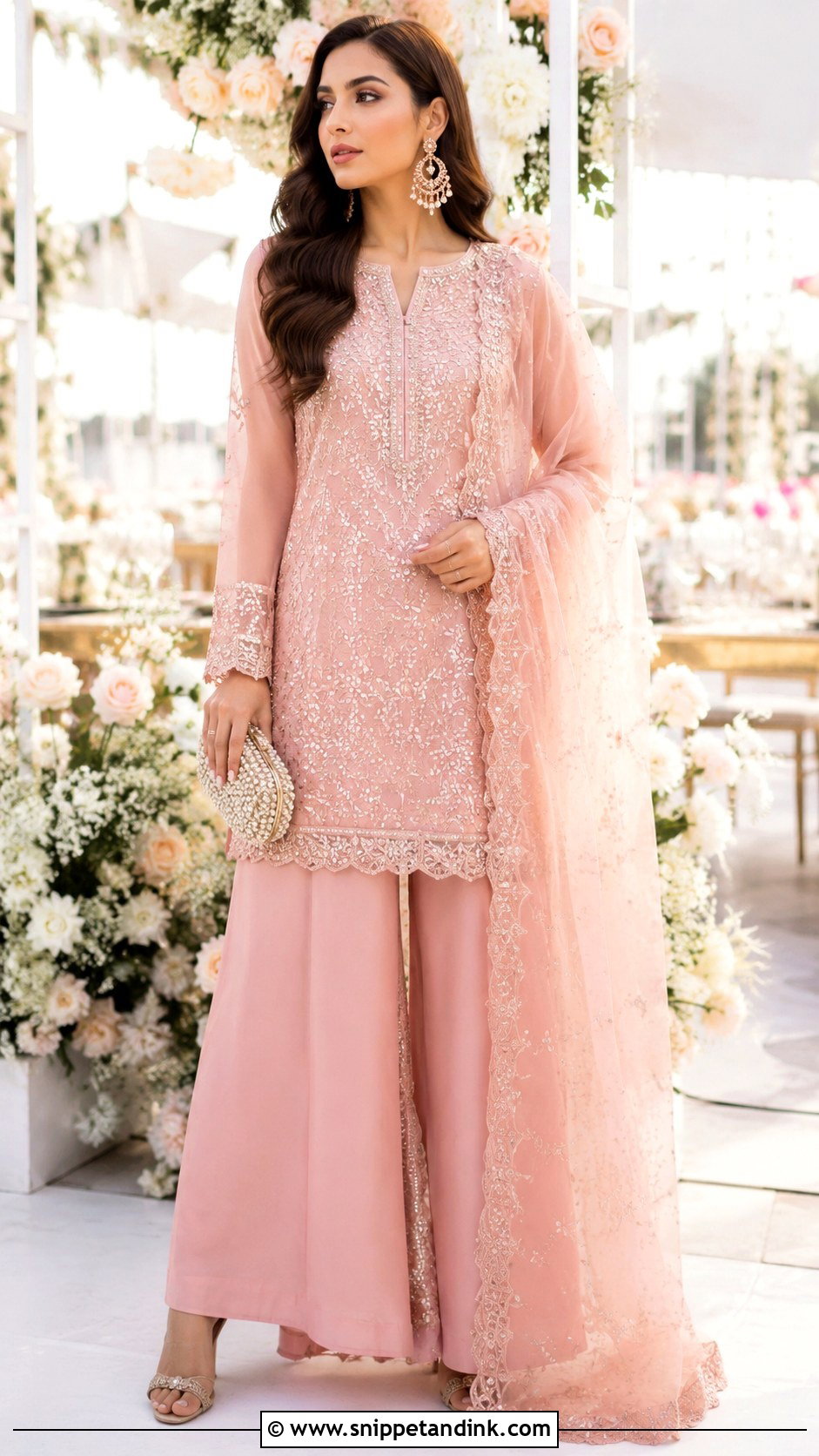 Blush Pink Long Shirt Palazzo Wedding Outfit - Snippet and Ink - 20 Long Shirt with Plazo Wedding Dress Ideas