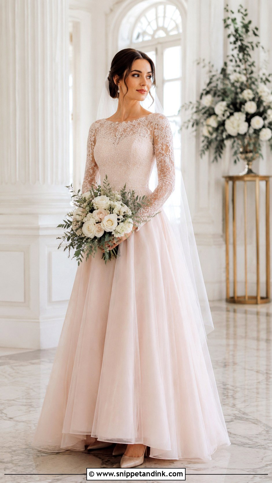 Blush Pink Long Sleeve Wedding Dress - Snippet and Ink - 30 Blush Pink Wedding Dress Ideas