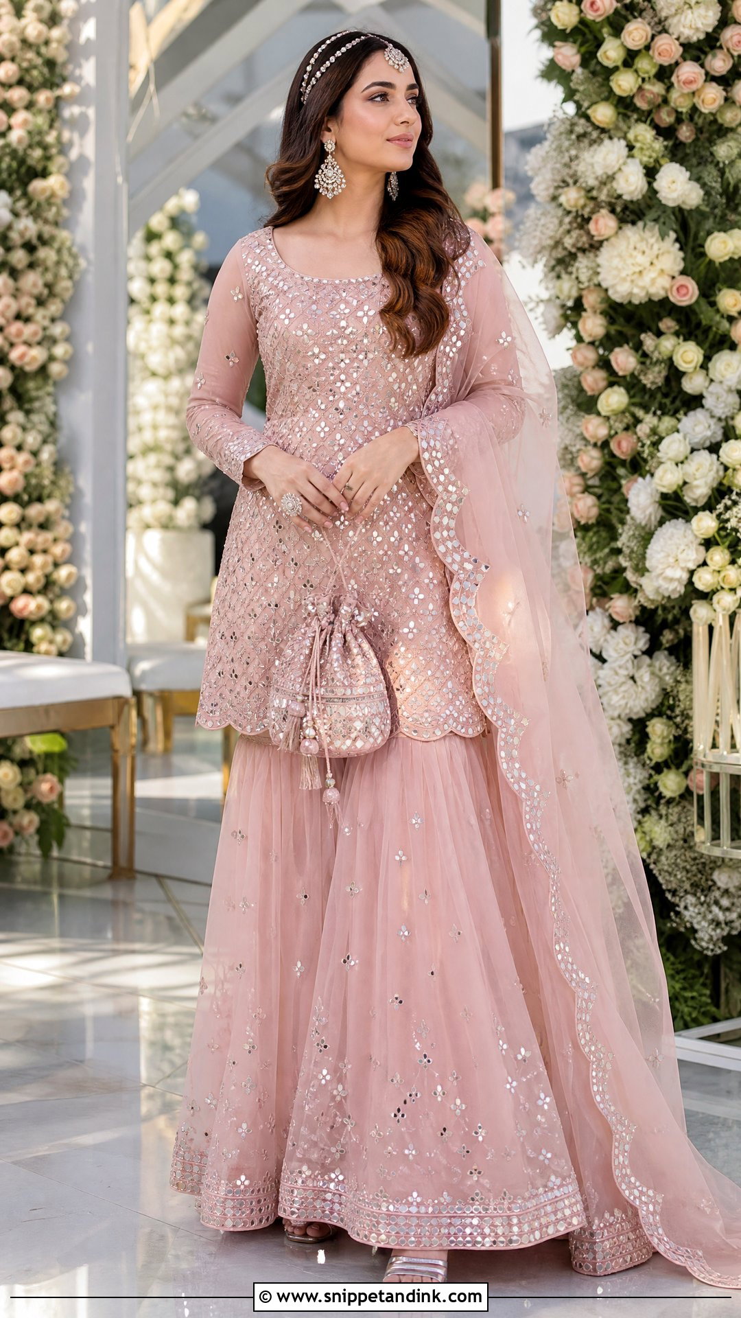 Blush Pink Mirror Work Bridal Sharara - Snippet and Ink - 20 Sharara for Bride Ideas