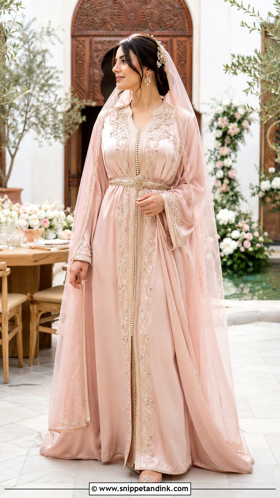 Blush Pink Moroccan Bride Kaftan - Snippet and Ink - 20 Moroccan Bride Dress Ideas