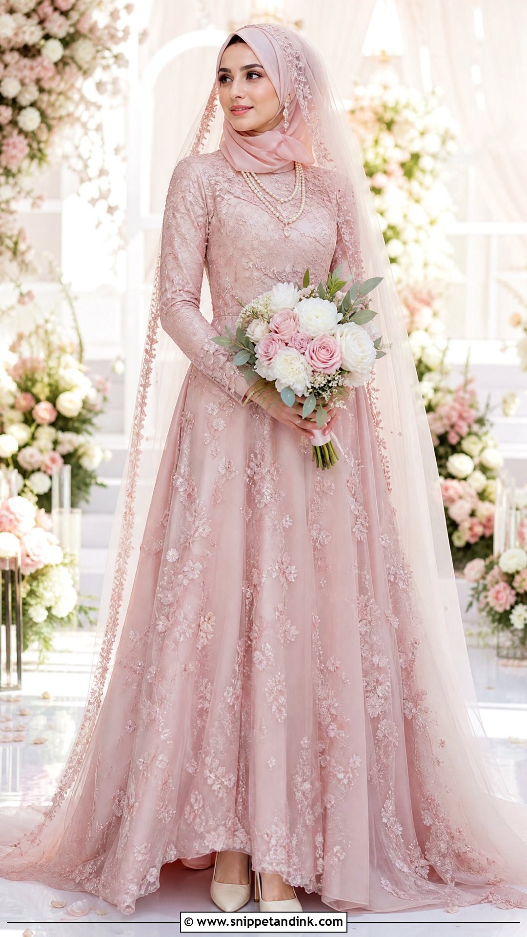 Blush Pink Muslim Wedding Dress With Hijab - Snippet and Ink - 25 Muslim Wedding Dress Hijab Bride Ideas