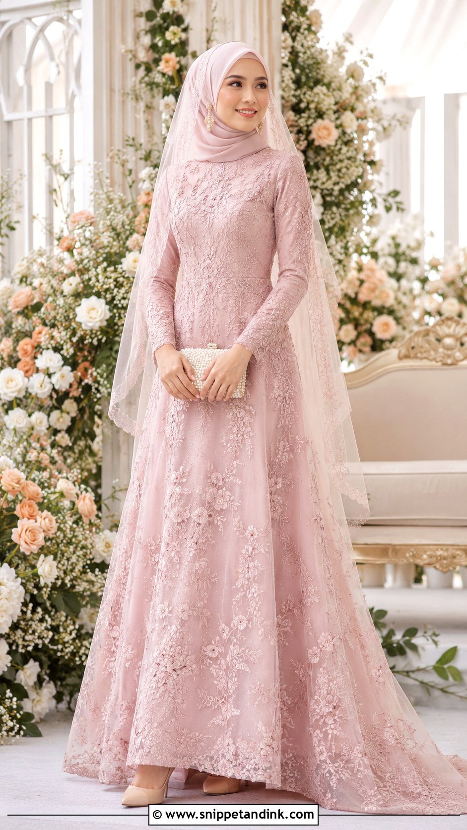 Blush Pink Muslim Wedding Gown - Snippet and Ink - 20 Malaysian Muslim Wedding Dress Ideas