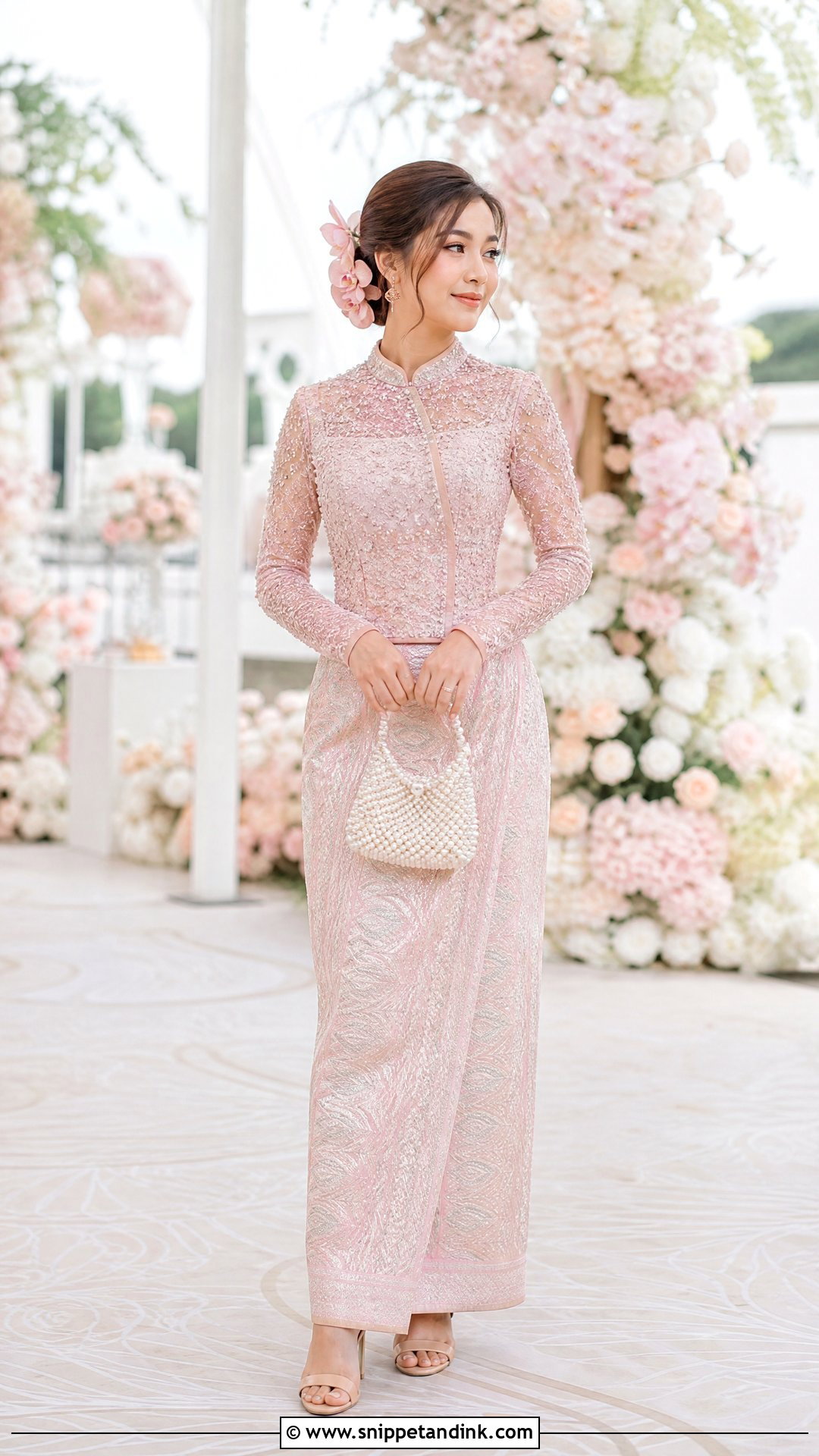 Blush Pink Myanmar Wedding Dress - Snippet and Ink - 25 Myanmar Wedding Dress Design Ideas