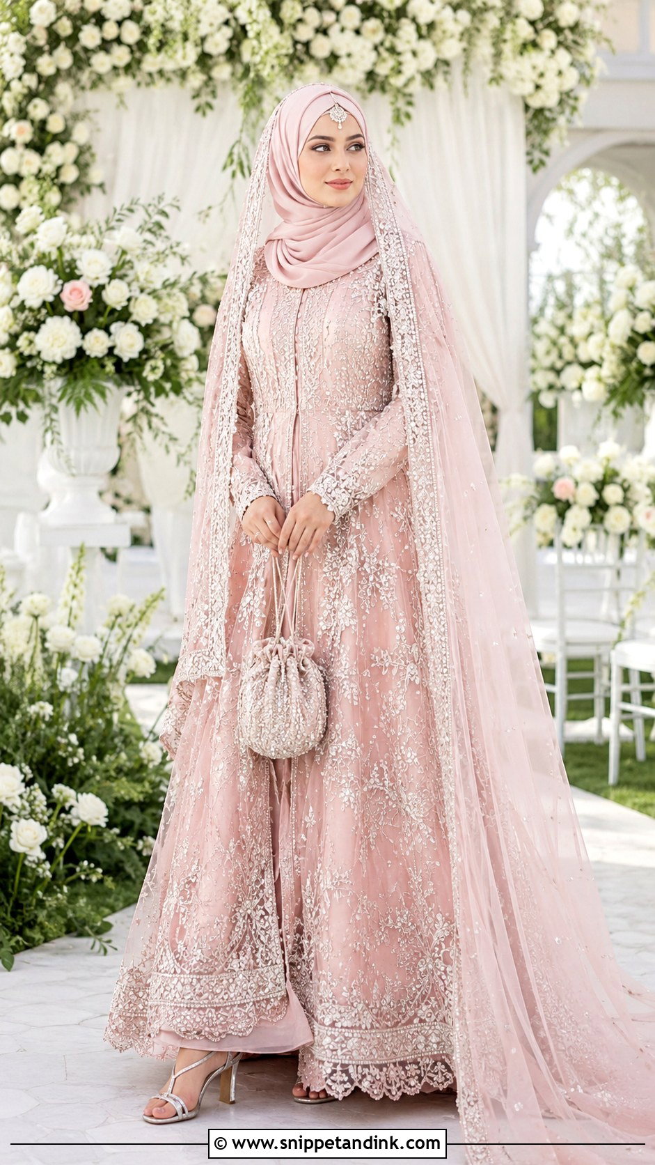 Blush Pink Nikah Hijab With Lehenga - Snippet and Ink - 20 Nikah Hijab Style Ideas