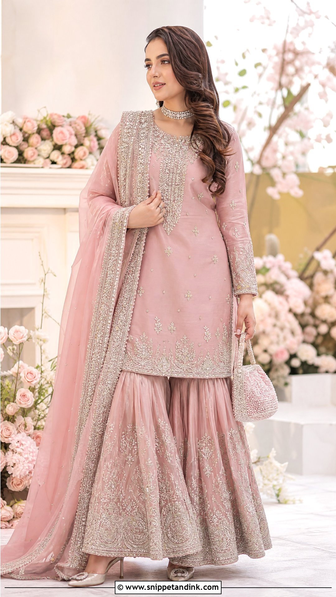 Blush Pink Nikkah Gharara With Silver Details - Snippet and Ink - 20 Nikkah Gharara Outfit Ideas