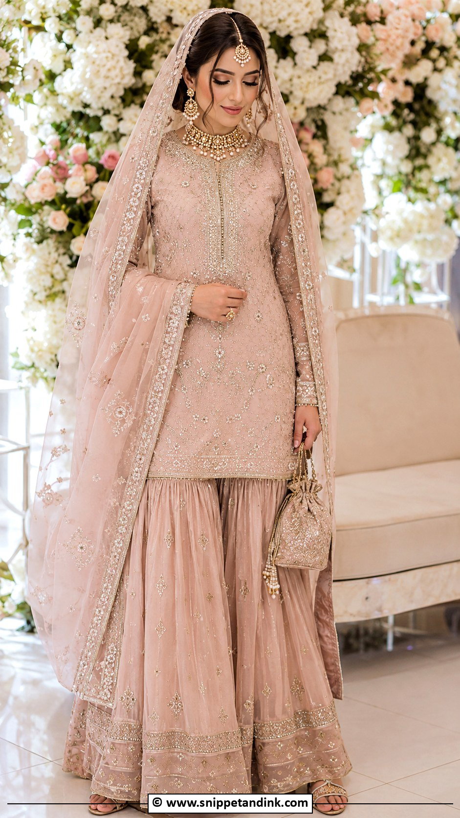 Blush Pink Nikkah Gharara With Veil Dupatta - Snippet and Ink - 30 Pakistani Nikkah Dress Ideas