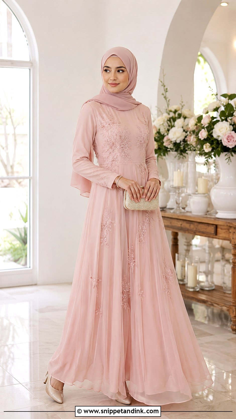 Blush Pink Nikkah Maxi Dress - Snippet and Ink - 30 Islamic Nikkah Outfit Ideas