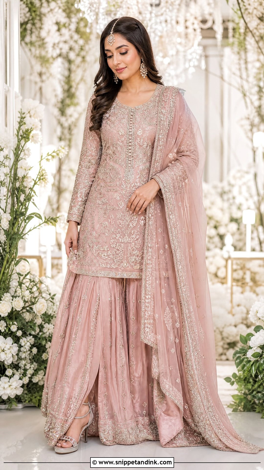 Blush Pink Nikkah Sharara With Silver Work - Snippet and Ink - 20 Nikkah Sharara Ideas