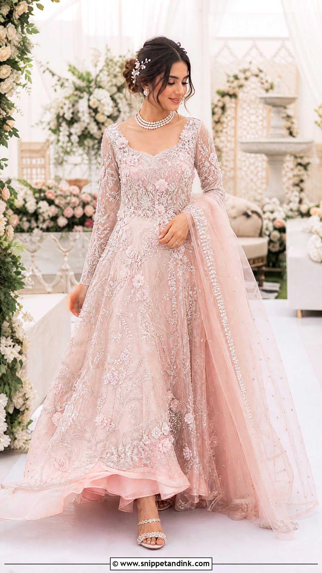 Blush Pink Pakistani Bridal Gown With Pearl Work - Snippet and Ink - 20 Pakistani Bridal Gown Ideas