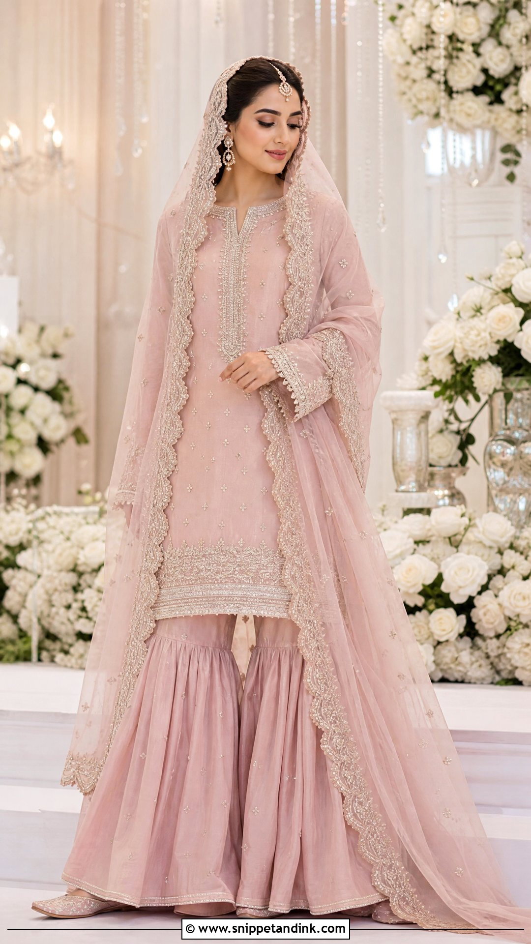 Blush Pink Pastel Nikkah Gharara - Snippet and Ink - 20 Pastel Nikkah Outfit Ideas