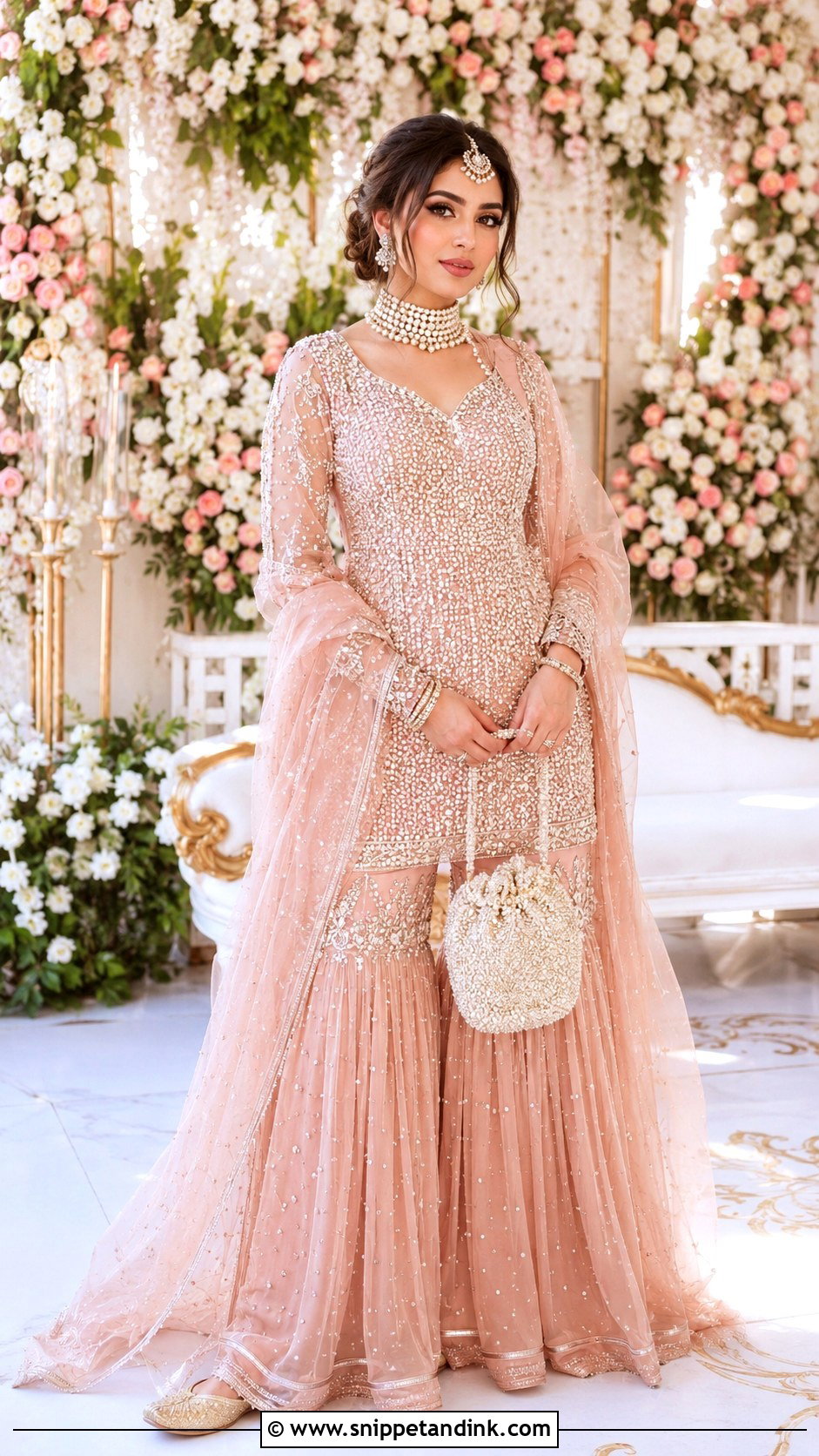 Blush Pink Pearl Garara Bridal Dress - Snippet and Ink - 20 Garara Bridal Dress Ideas