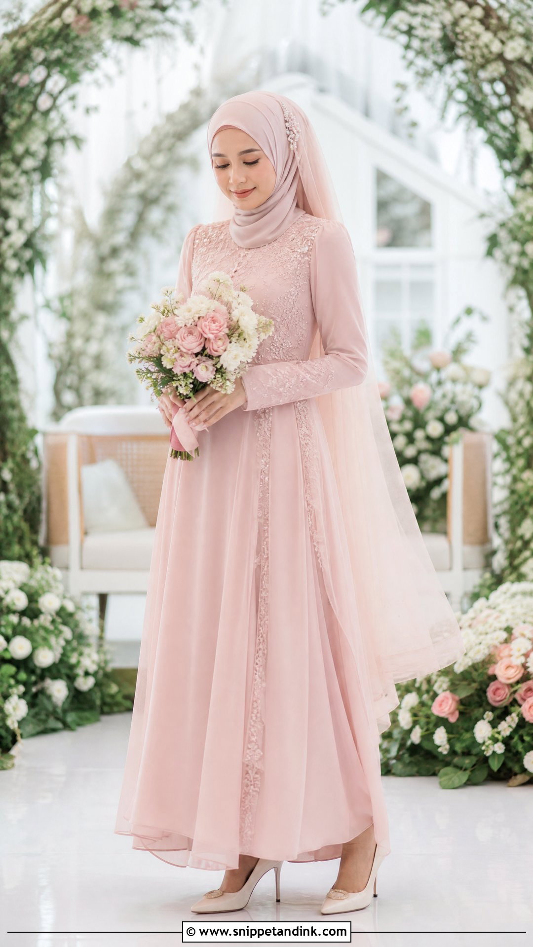 Blush Pink Pengantin Muslimah Dress - Snippet and Ink - 25 Pengantin Muslimah Ideas