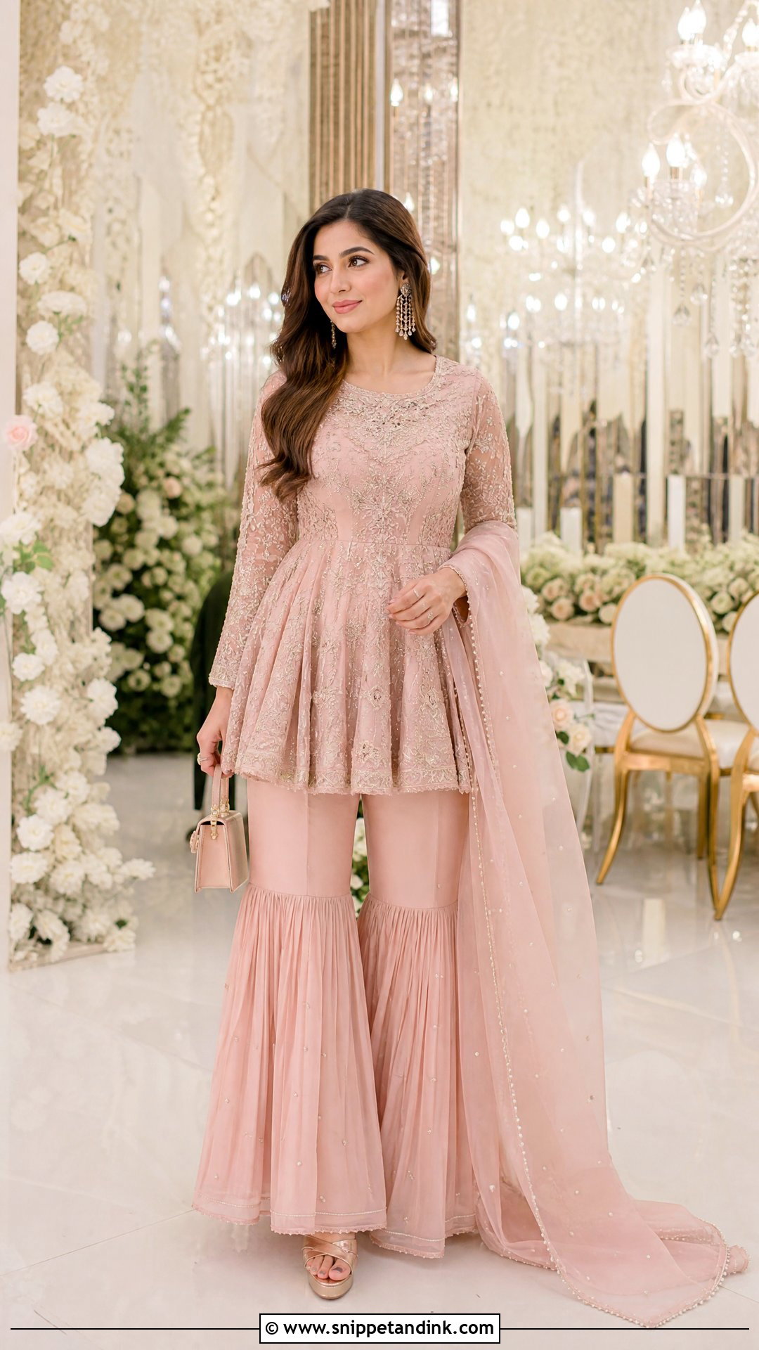 Blush Pink Peplum And Sharara Dress - Snippet and Ink - 20 Pakistani Function Dresses
