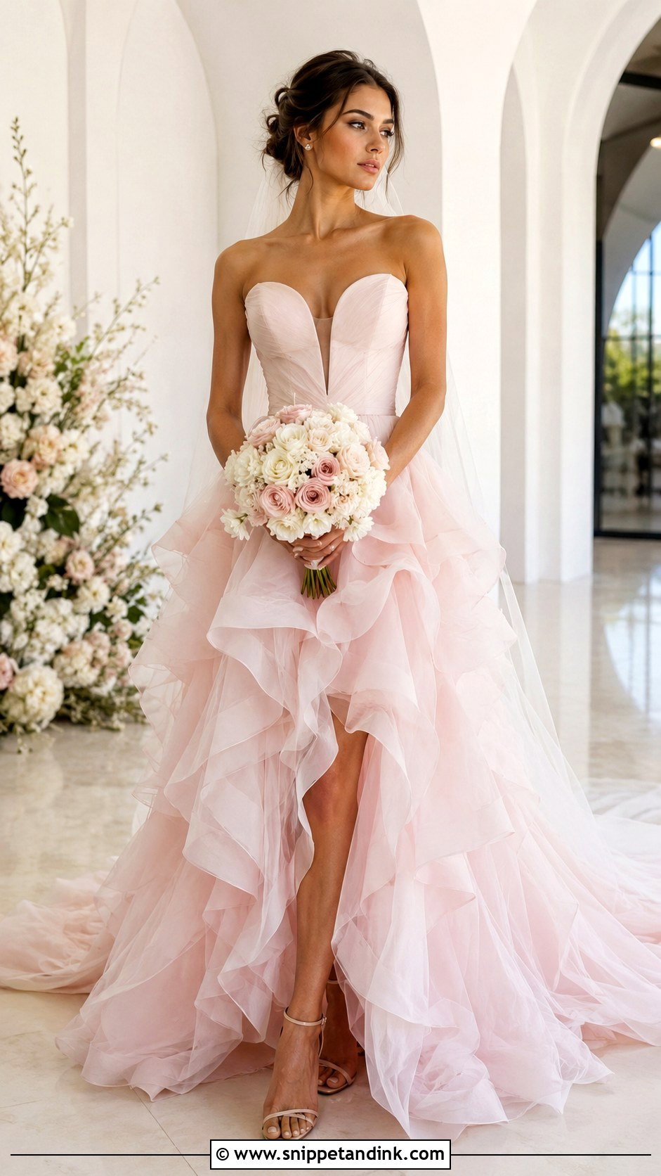 Blush Pink Ruffle Wedding Dress - Snippet and Ink - 30 Blush Pink Wedding Dress Ideas