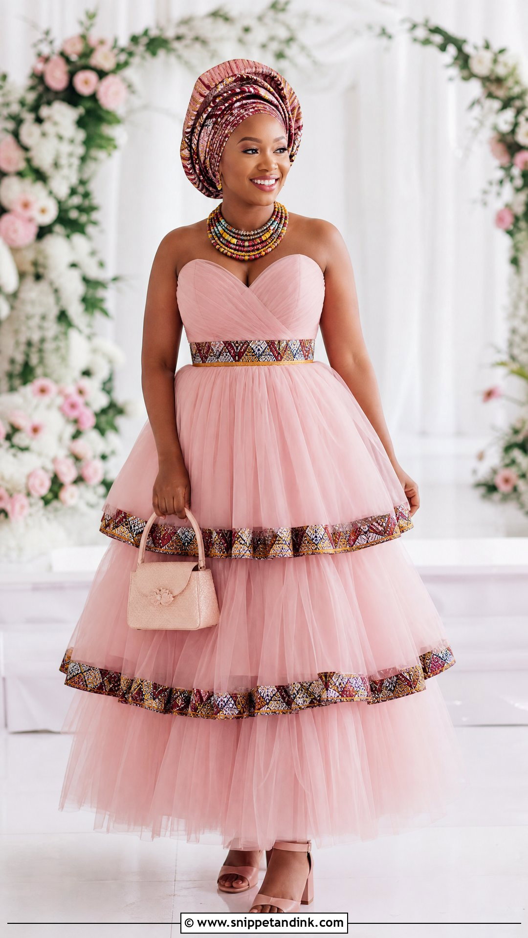 Blush Pink Sepedi Tulle Wedding Dress - Snippet and Ink - 25 Sepedi Traditional Wedding Dresses