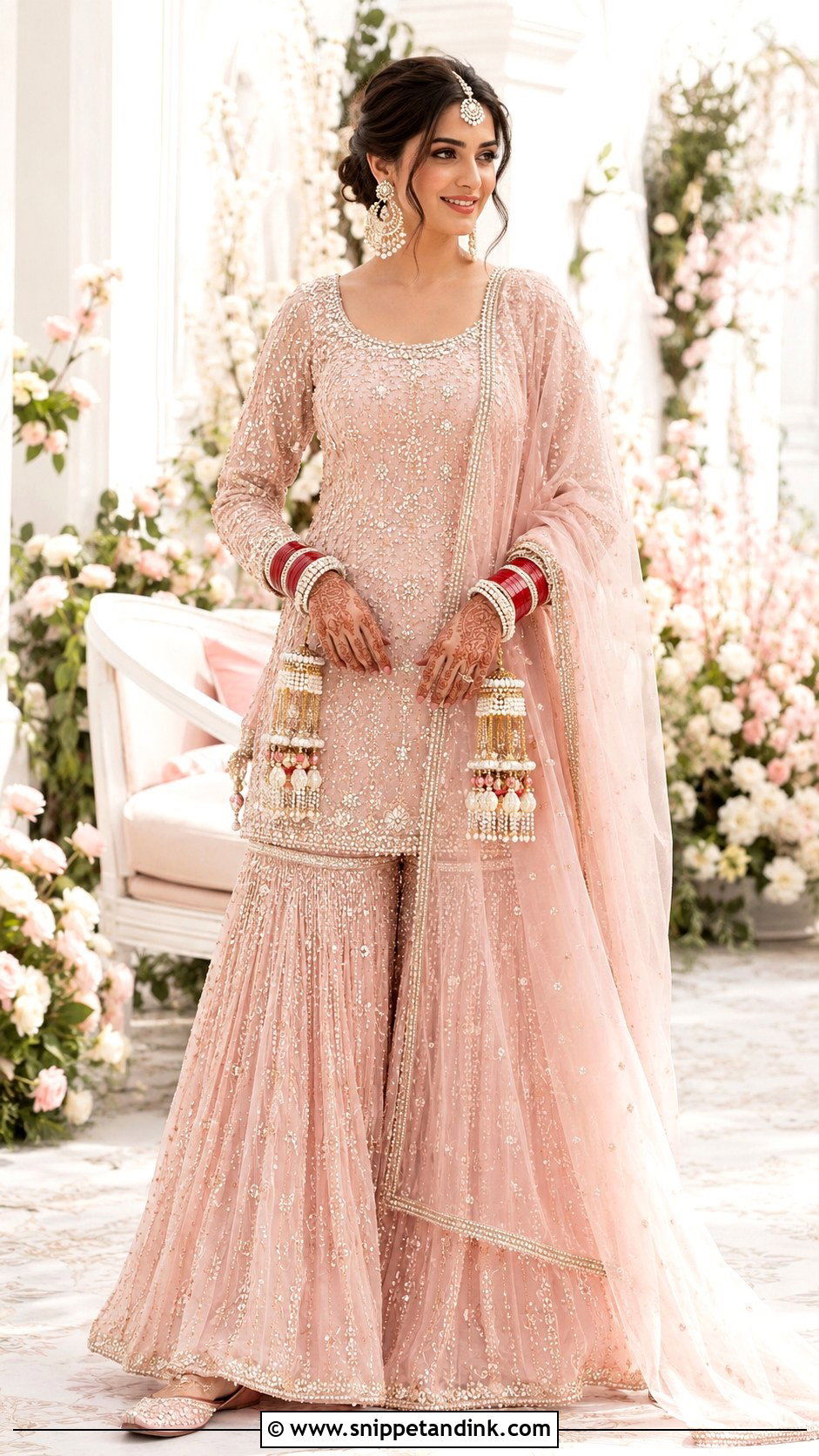 Blush Pink Sharara Chooda Ceremony Outfit - Snippet and Ink - 20 Chooda Ceremony Outfit Ideas
