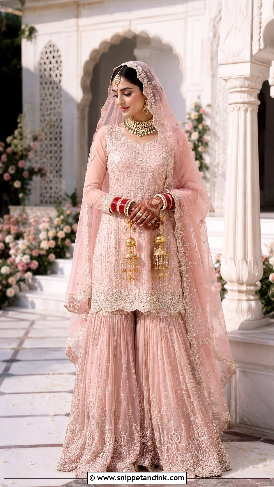 Blush Pink Sharara Suit For Anand Karaj Bride - Snippet and Ink - 20 Anand Karaj Suit Bride Ideas