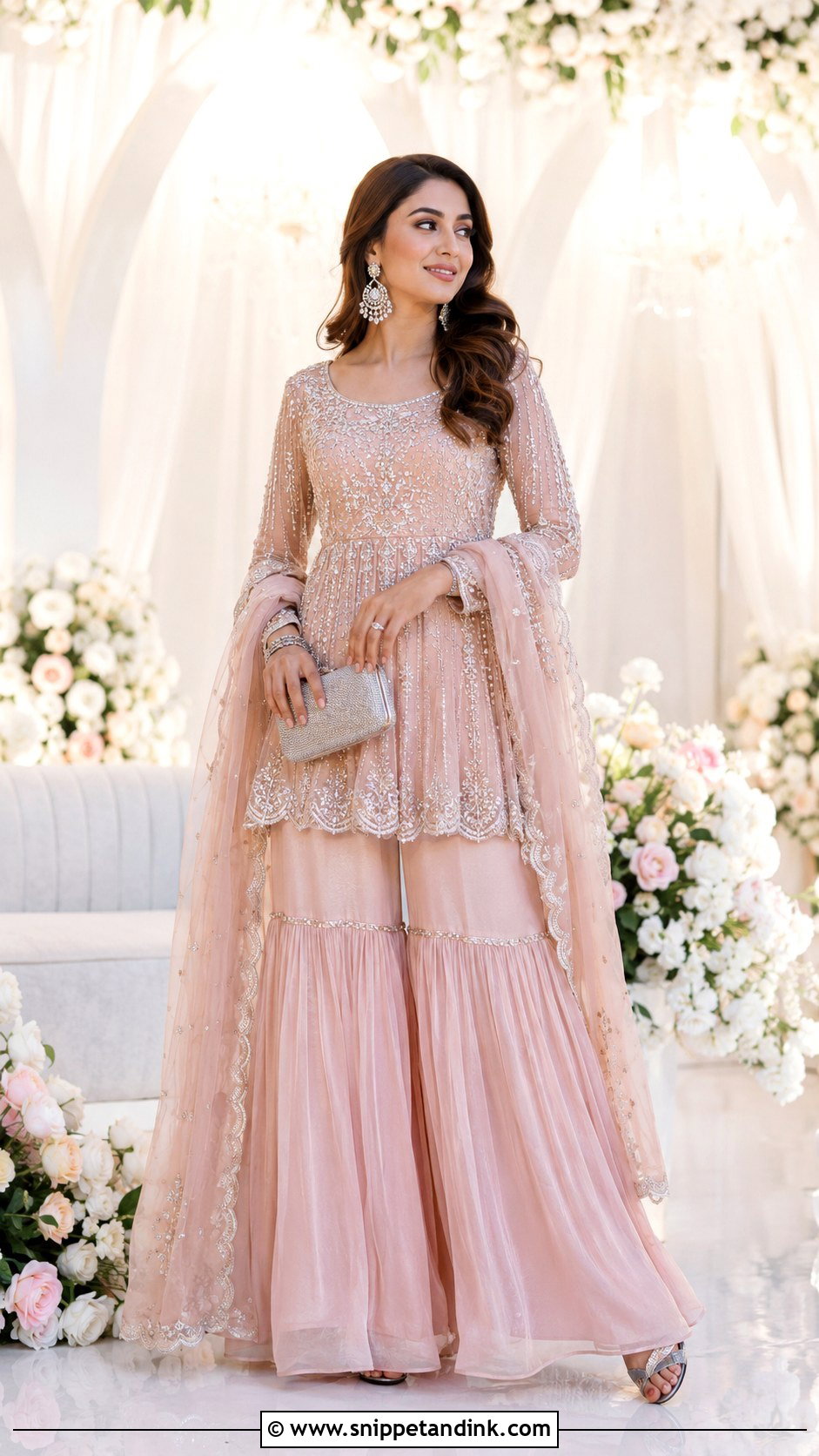 Blush Pink Sharara With Peplum Top - Snippet and Ink - 20 Pakistani Sharara Designs for Wedding