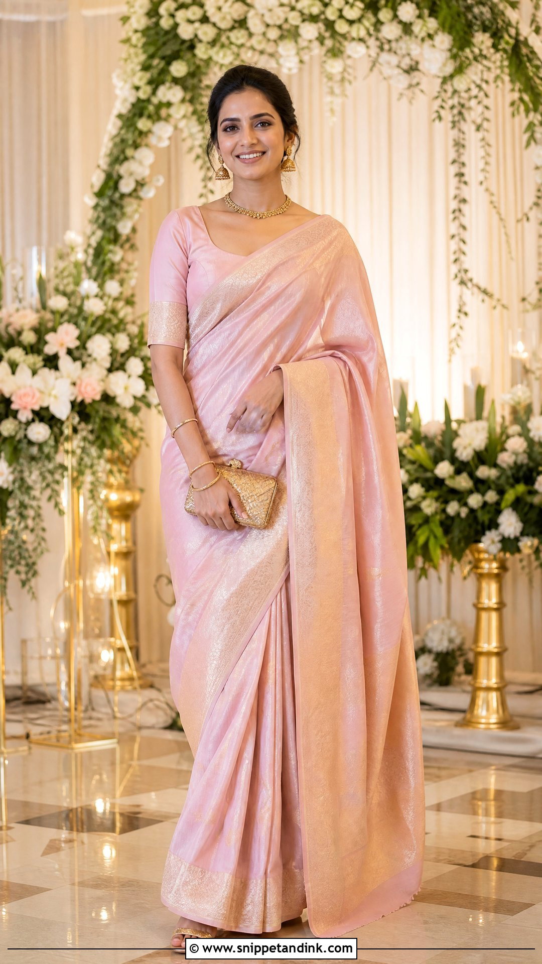 Blush Pink Silk Saree - Snippet and Ink - 20 Pastel Indian Wedding Dress Ideas