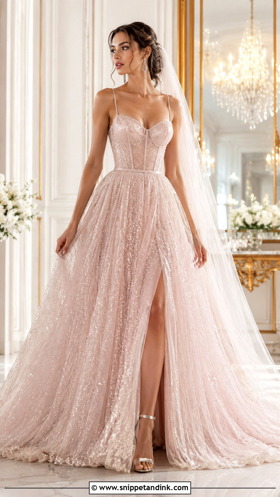 Blush Pink Sparkly Wedding Dress - Snippet and Ink - 30 Blush Pink Wedding Dress Ideas