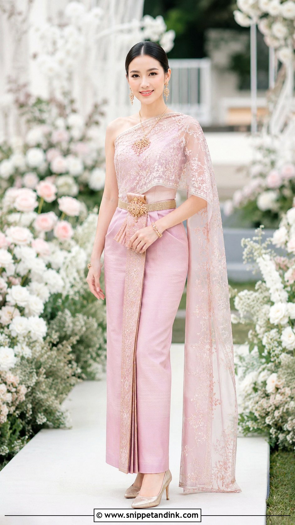 Blush Pink Thai Chakri Wedding Dress - Snippet and Ink - 20 Modern Thai Wedding Dress Ideas