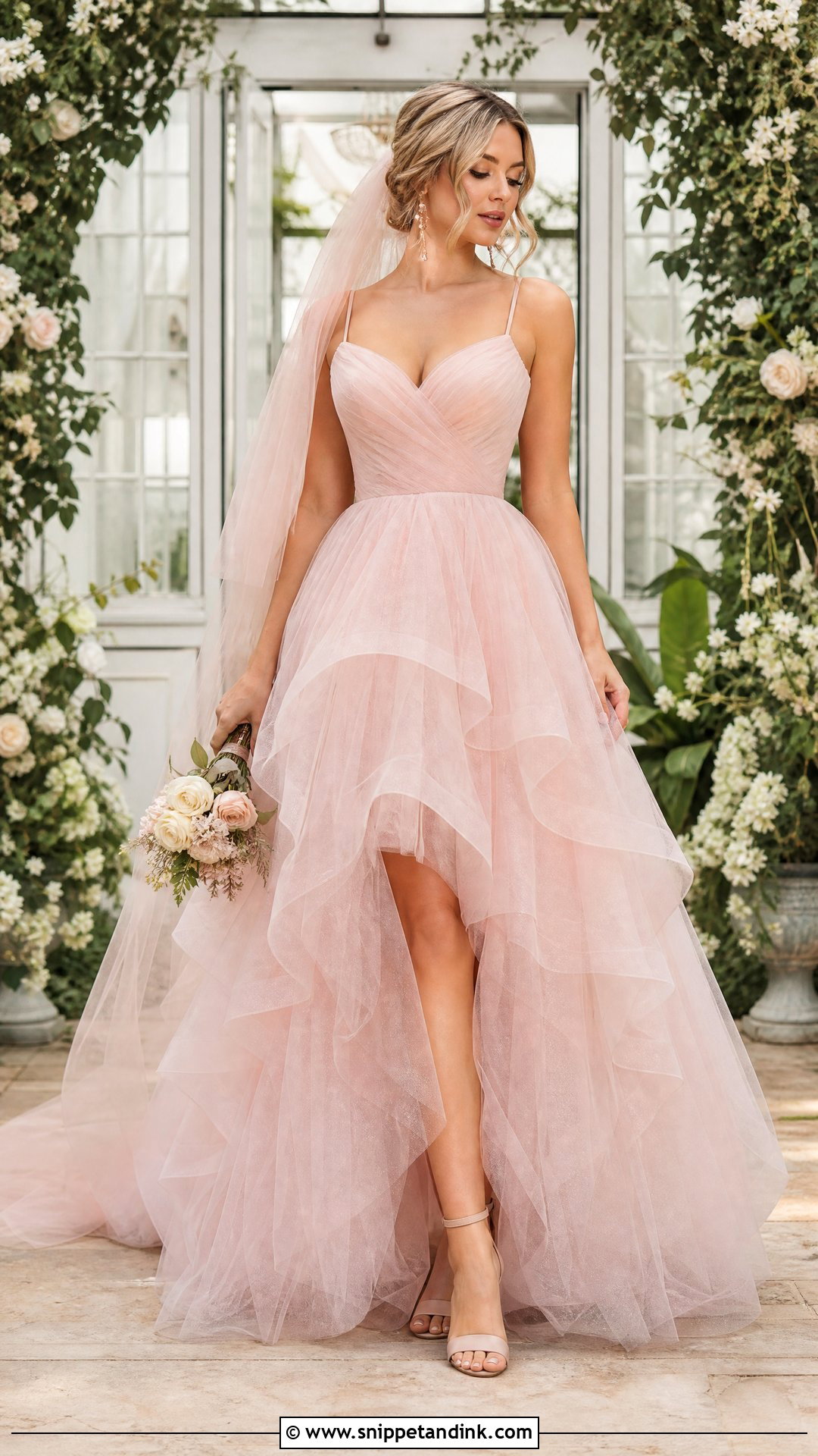 Blush Pink Tiered Tulle Wedding Gown - Snippet and Ink - 20 Whimsical Wedding Gown Ideas
