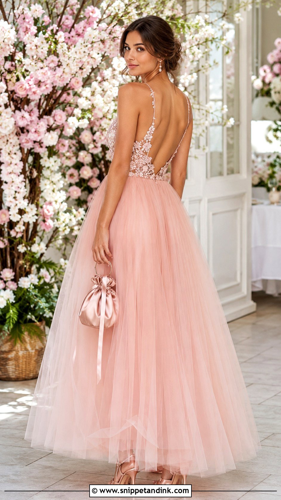 Blush Pink Tulle Backless Ball Gown - Snippet and Ink - 20 Backless Ball Gown Ideas