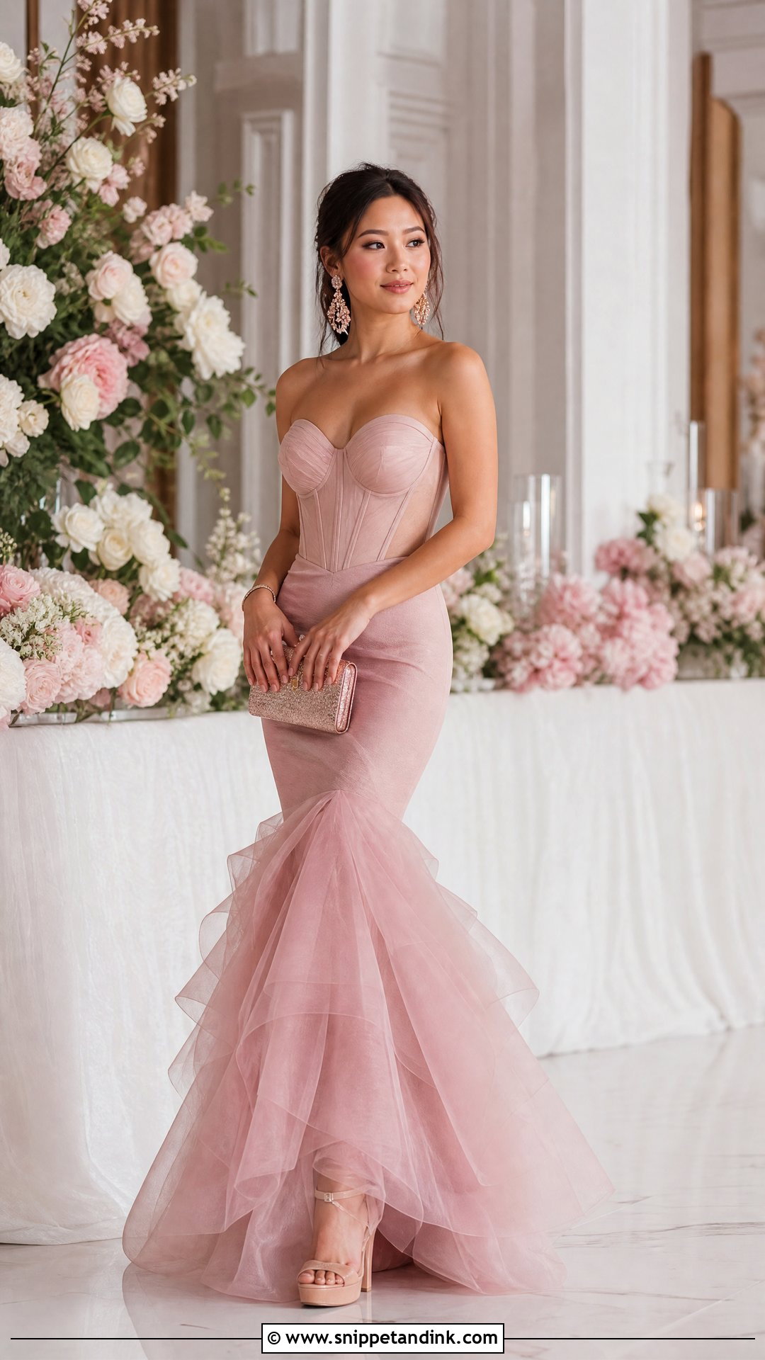 Blush Pink Tulle Fishtail Gown - Snippet and Ink - 25 Fishtail Gown Ideas