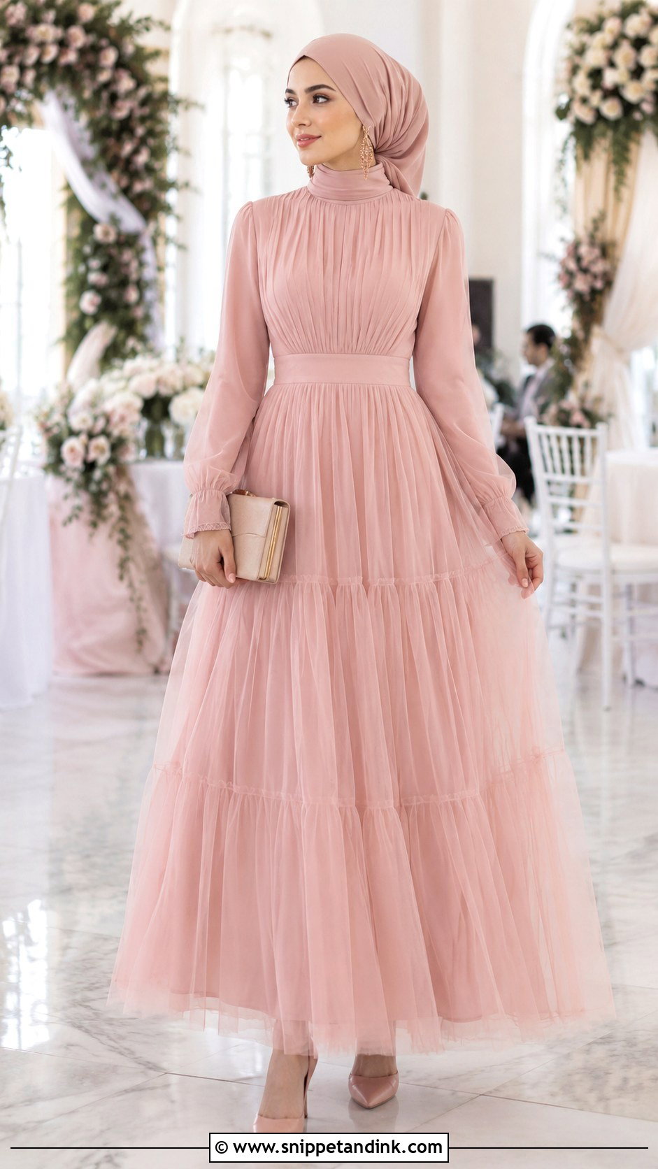 Blush Pink Tulle Hijab Dress - Snippet and Ink - 20 Hijab Dresses for Wedding Party