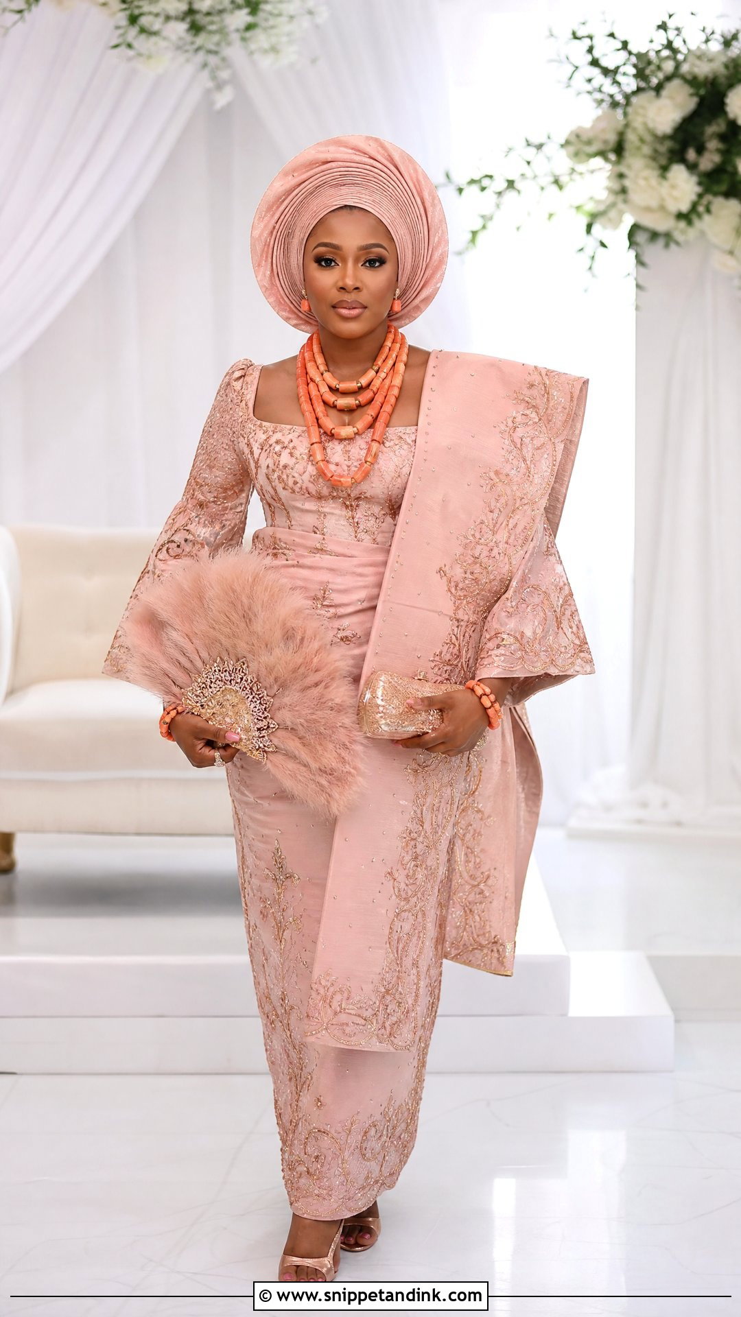 Blush Pink Urhobo Bride Outfit - Snippet and Ink - 20 Urhobo Bride Ideas