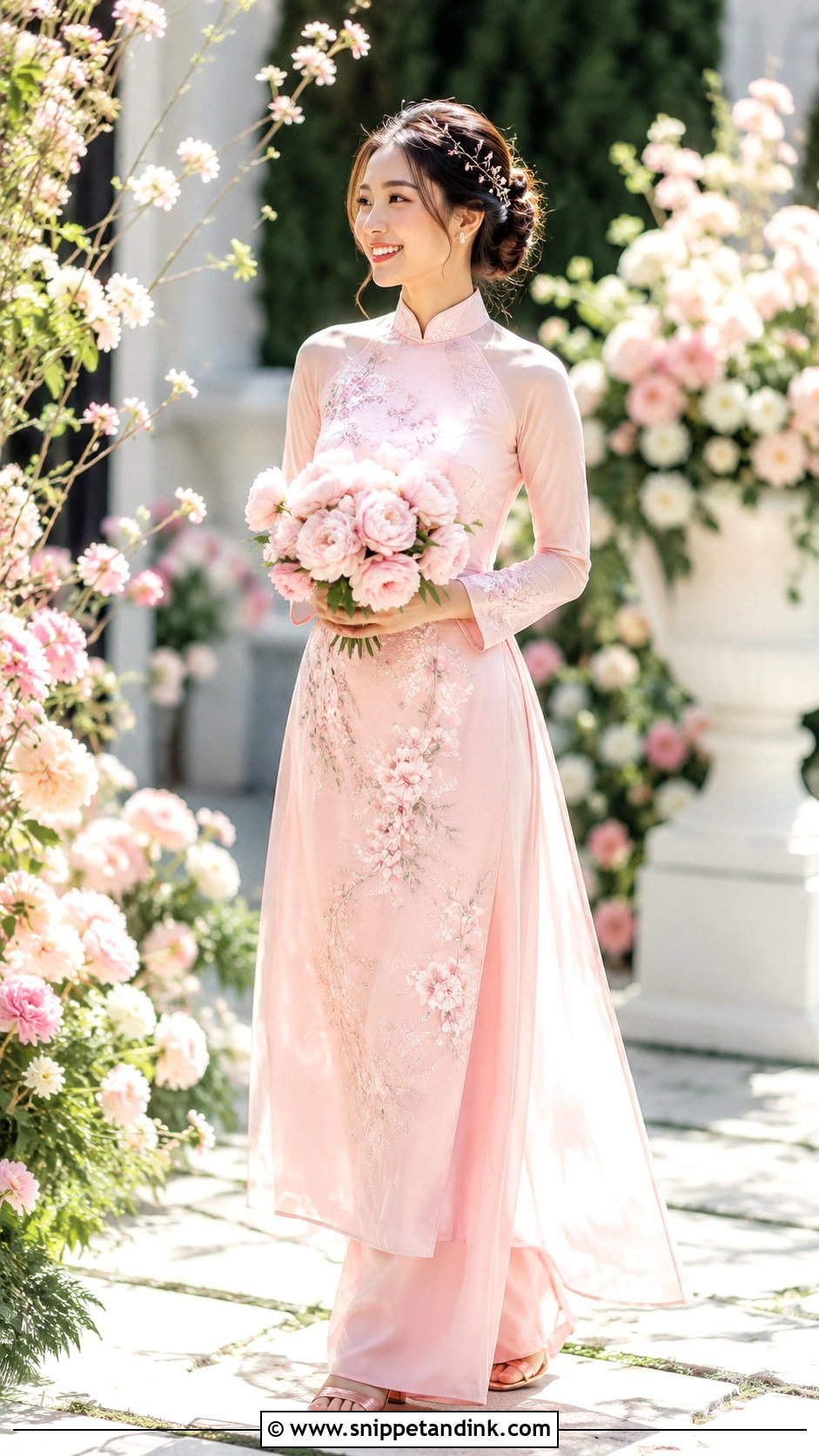 Blush Pink Vietnamese Wedding o Dai - Snippet and Ink - 20 Vietnam Wedding Dress Ideas