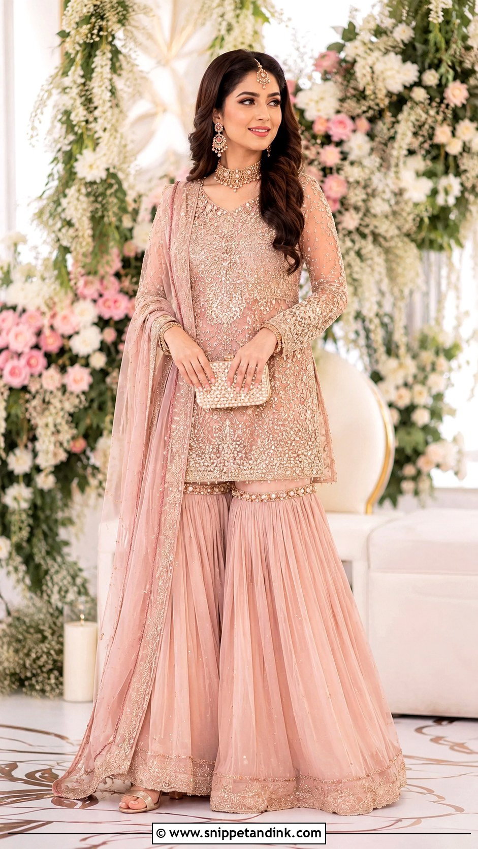 Blush Pink Walima Bridal Sharara - Snippet and Ink - 30 Walima Bridal Look Ideas