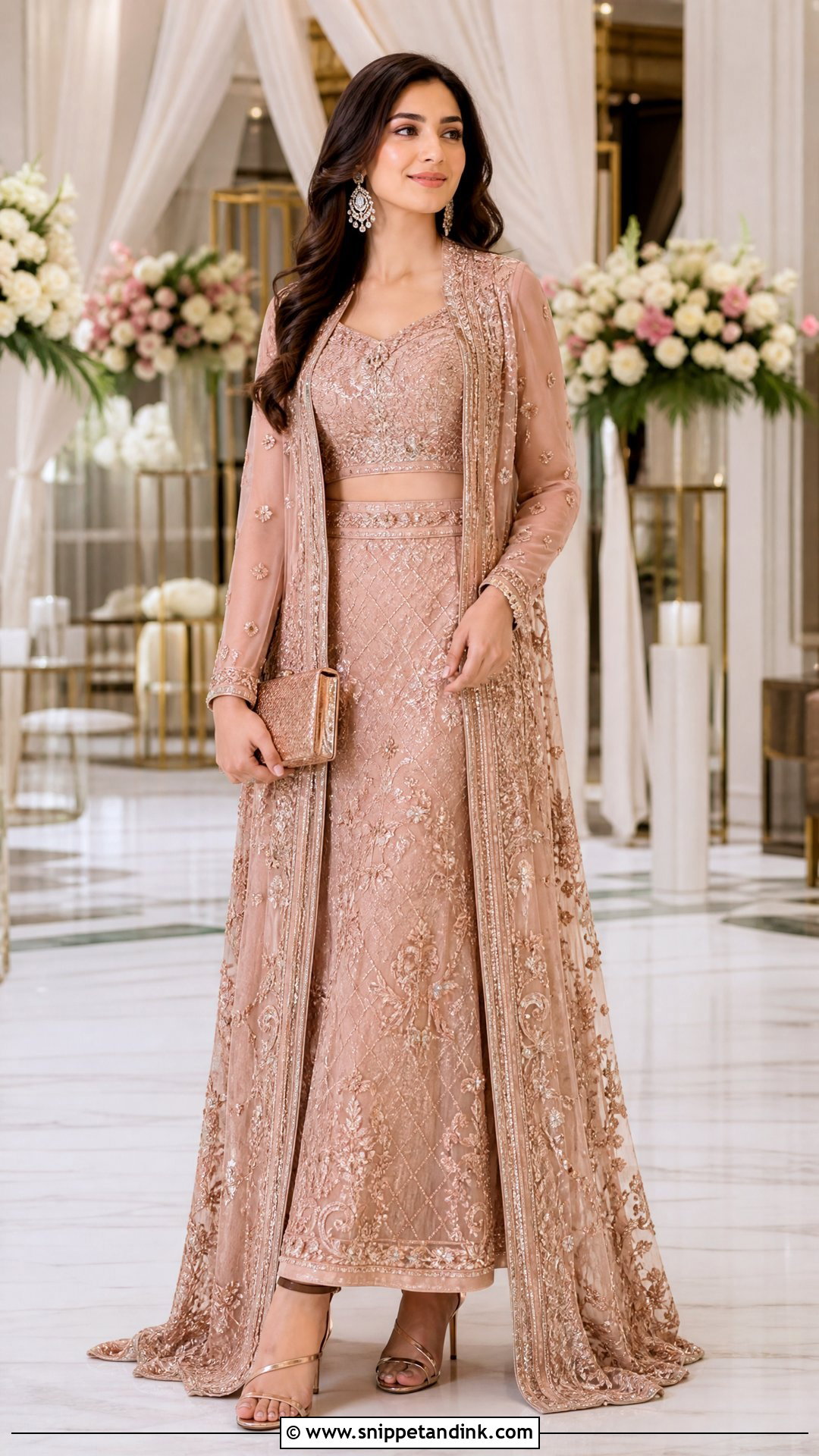 Blush Pink Walima Dress With Jacket Lehenga - Snippet and Ink - 25 Walima Dress for Bride Sister Ideas