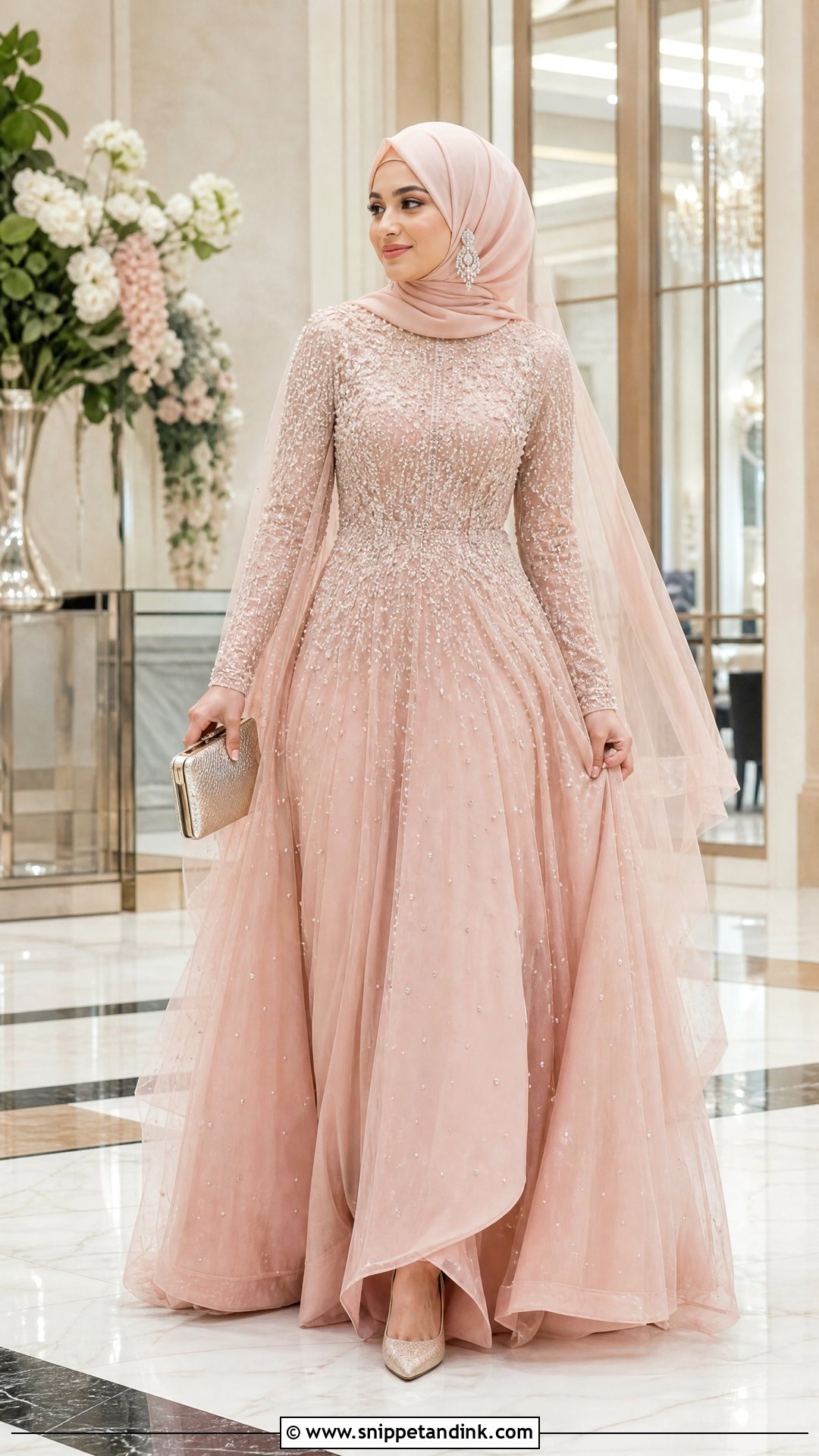 Blush Pink Walima Gown Hijabi Pakistani Bride - Snippet and Ink - 20 Hijabi Pakistani Bride Ideas