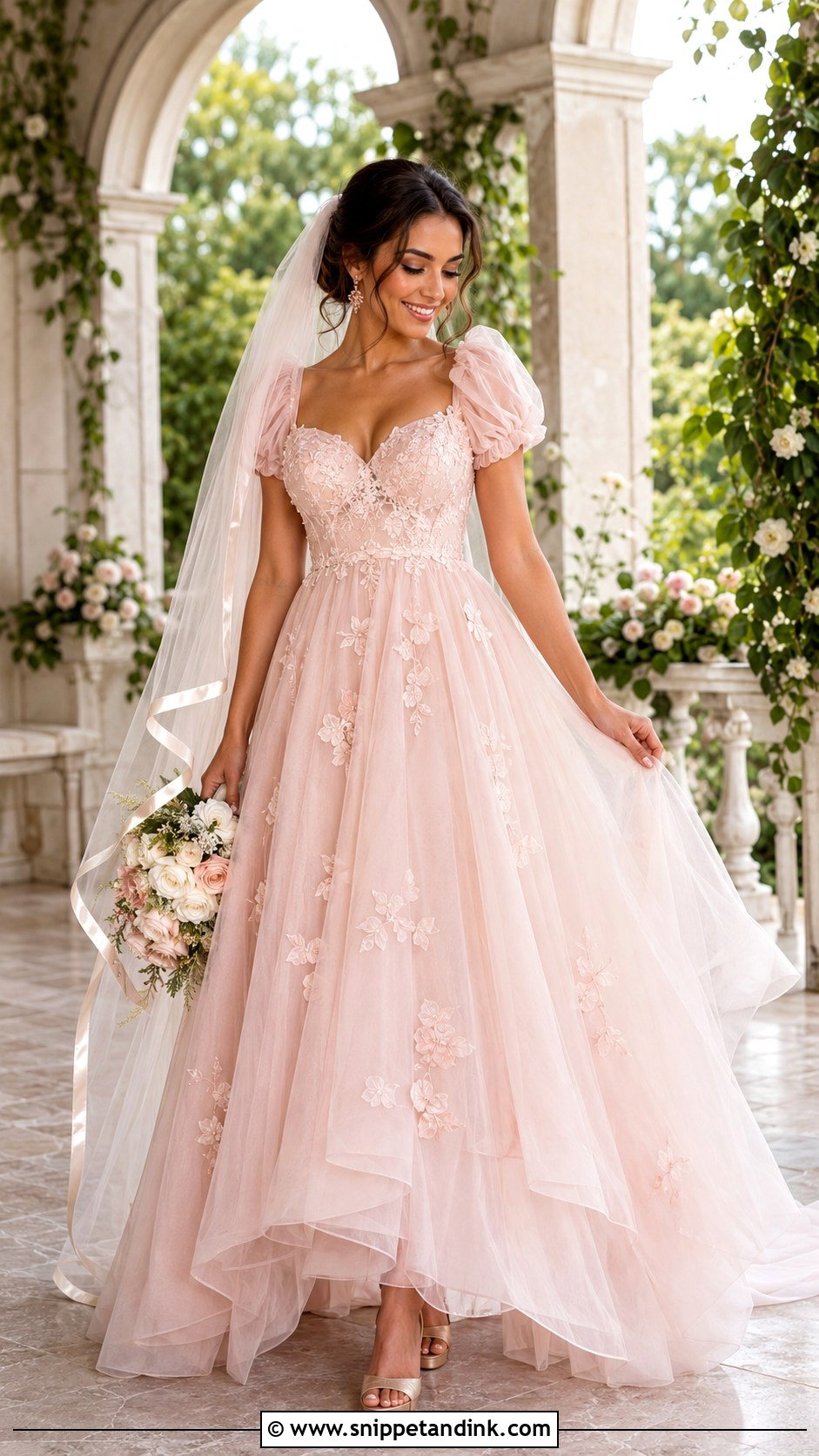 Blush Pink Wedding Dress With Empire Waist - Snippet and Ink - 20 Bridgerton Inspired Wedding Dresses