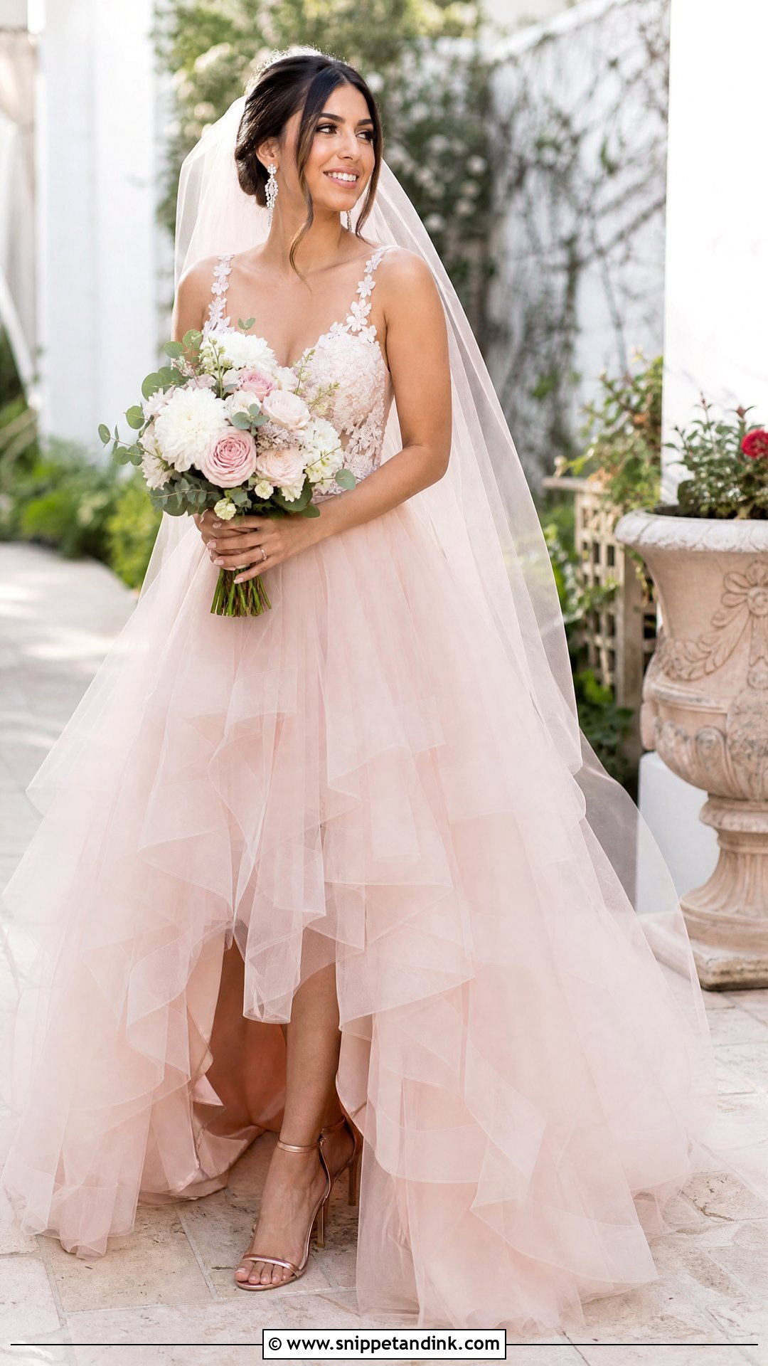 Blush Pink Wedding Dress With Rose Gold Heels - Snippet and Ink - 20 Nontraditional Wedding Dress Color Ideas