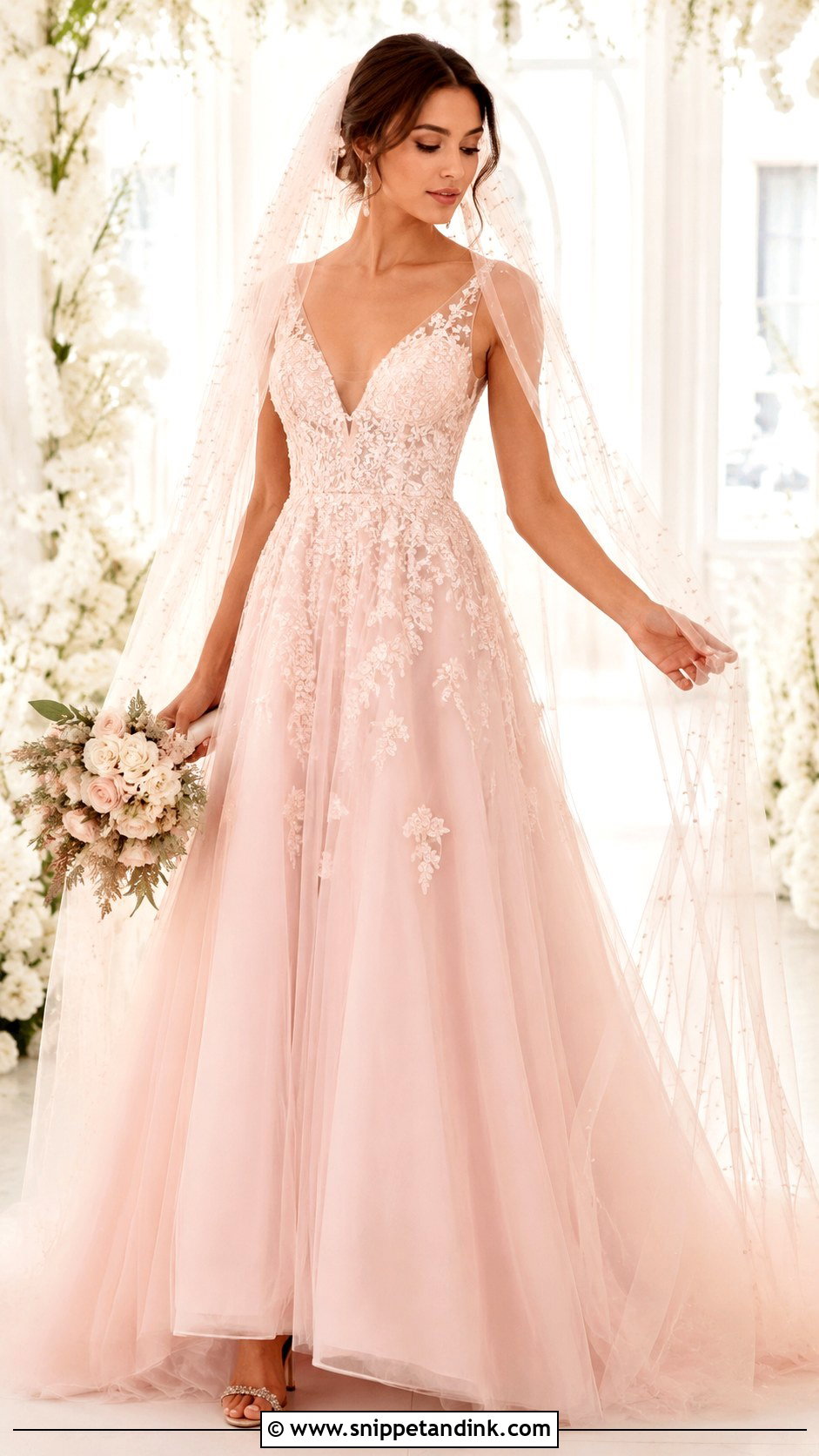 Blush Pink Wedding Dress With Veil - Snippet and Ink - 30 Blush Pink Wedding Dress Ideas
