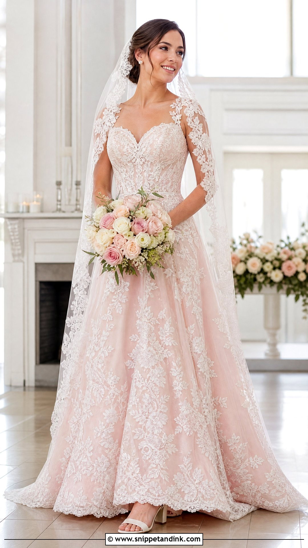 Blush Pink Wedding Dress With White Lace - Snippet and Ink - 25 Pink and White Wedding Dress Ideas