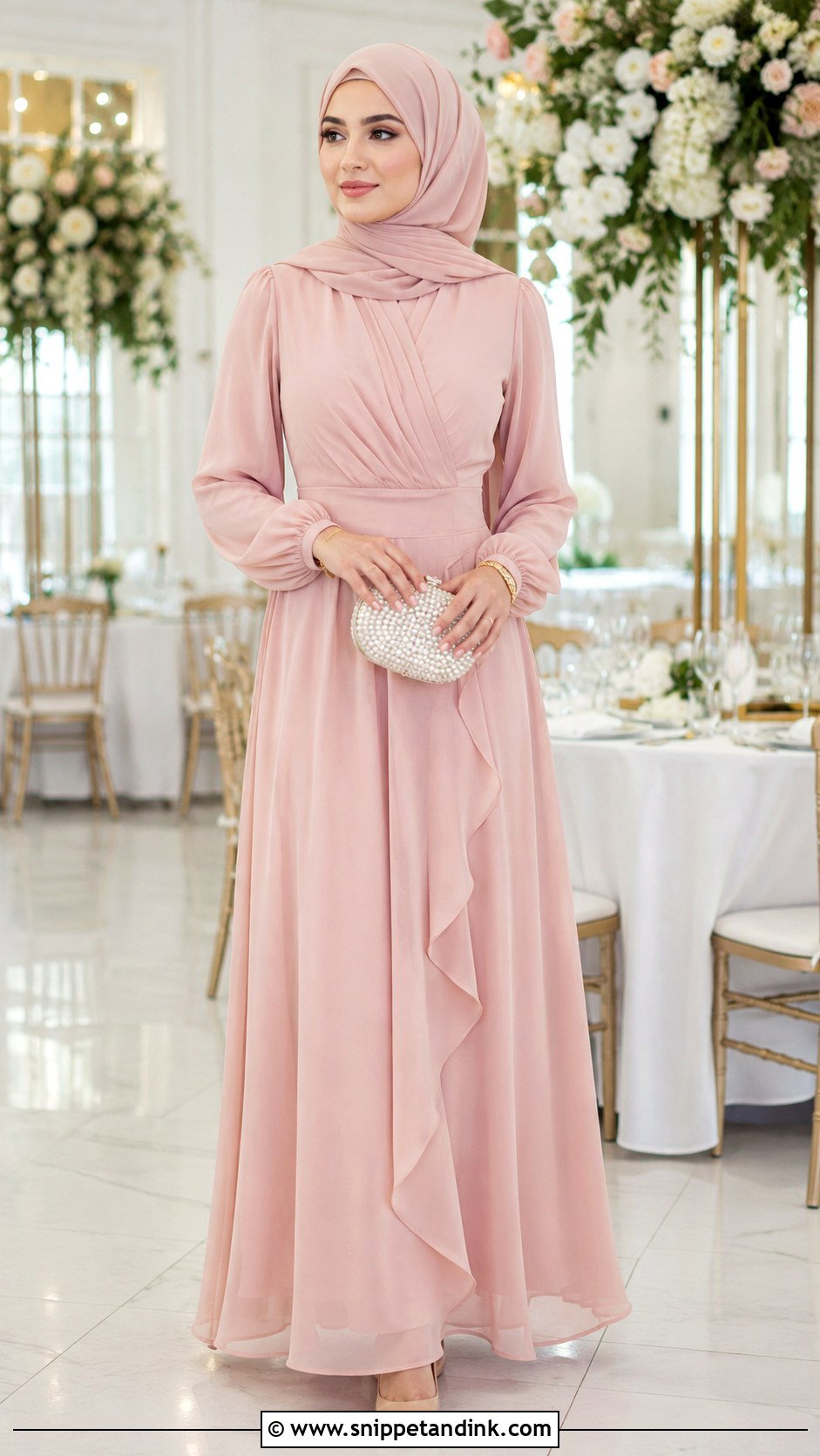 Blush Pink Wedding Guest Dress With Hijab - Snippet and Ink - 25 Hijab Do Wedding Ideas