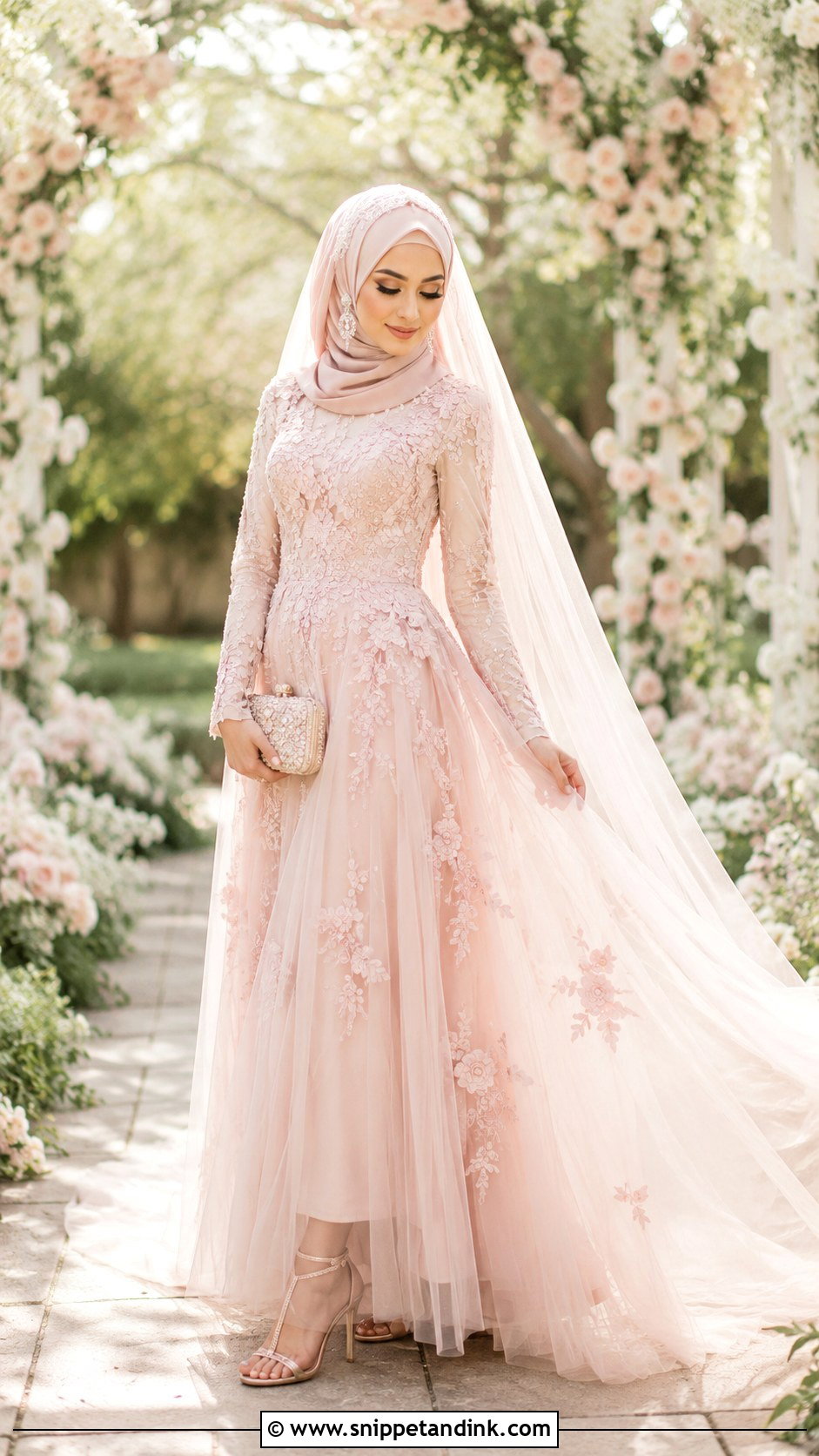 Blush Pink Wedding Hijab Outfit - Snippet and Ink - 20 Hijab in Wedding Ideas