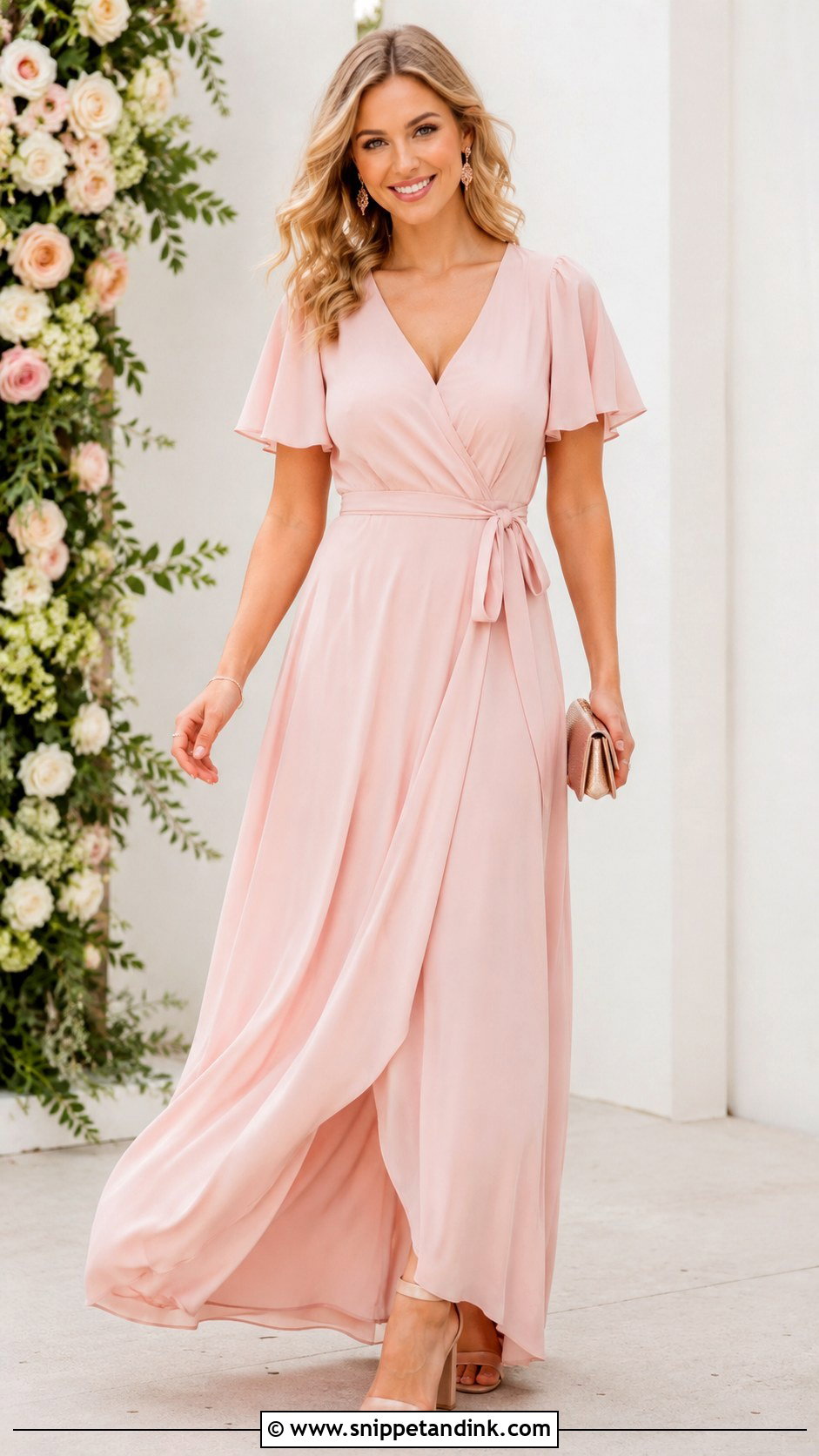 Blush Pink Wrap Bridesmaid Dress - Snippet and Ink - 20 Braids Maid Dresses
