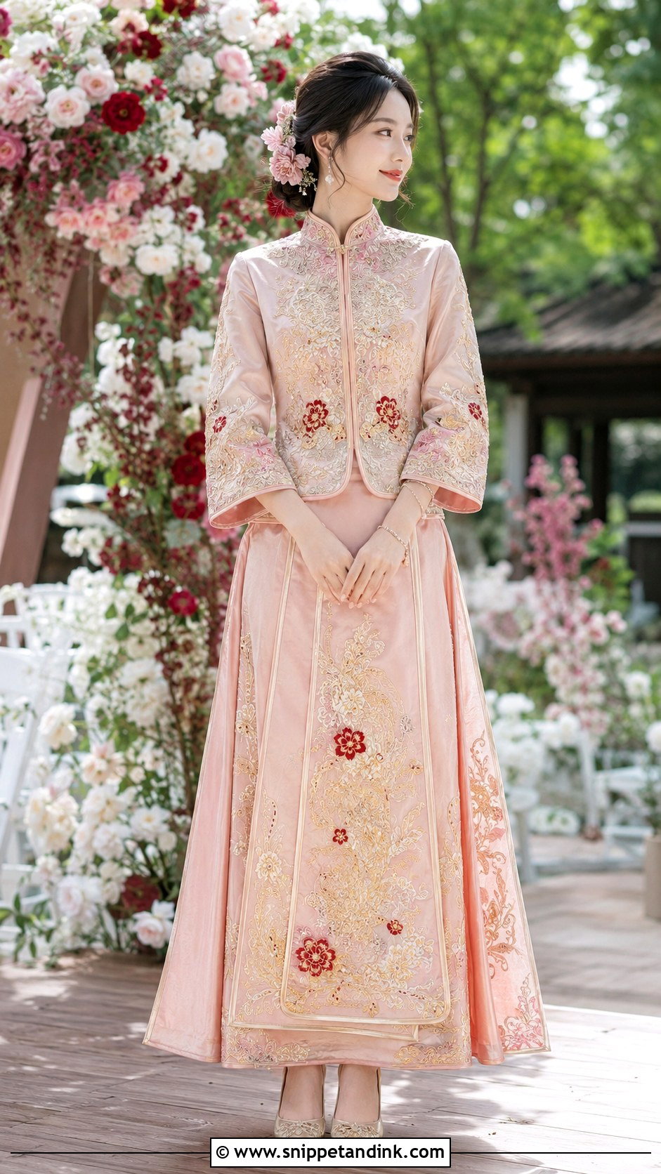 Blush Pink Xiuhefu Chinese Bridal Dress - Snippet and Ink - 20 Chinese Bridal Dress Ideas
