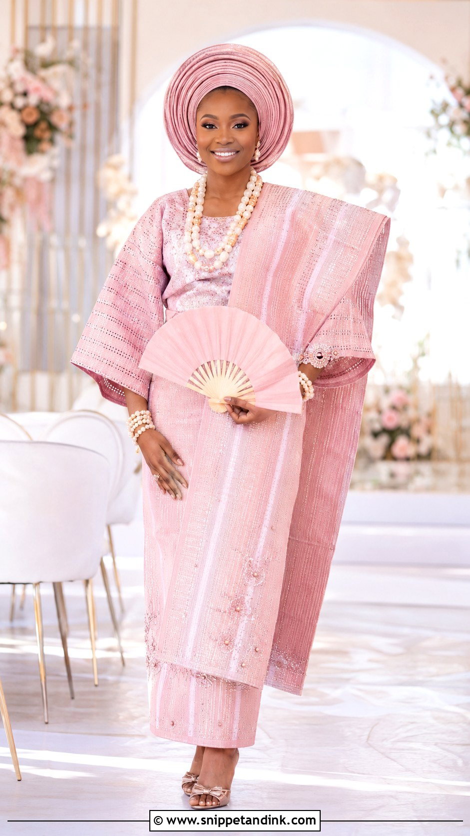 Blush Pink Yoruba Bride Attire - Snippet and Ink - 25 Yoruba Traditional Wedding Attire for Bride Ideas