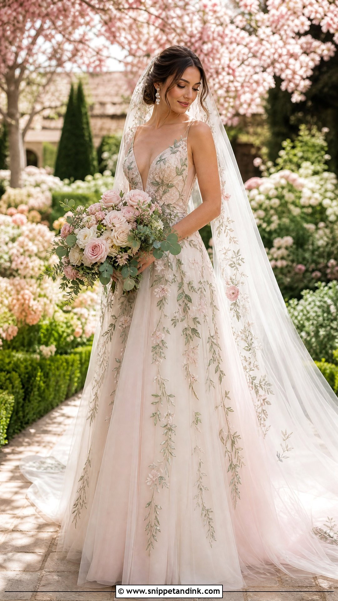 Blush Pink and Sage Green Floral Wedding Dress - Snippet and Ink - 20 Pink and Green Wedding Dress Ideas
